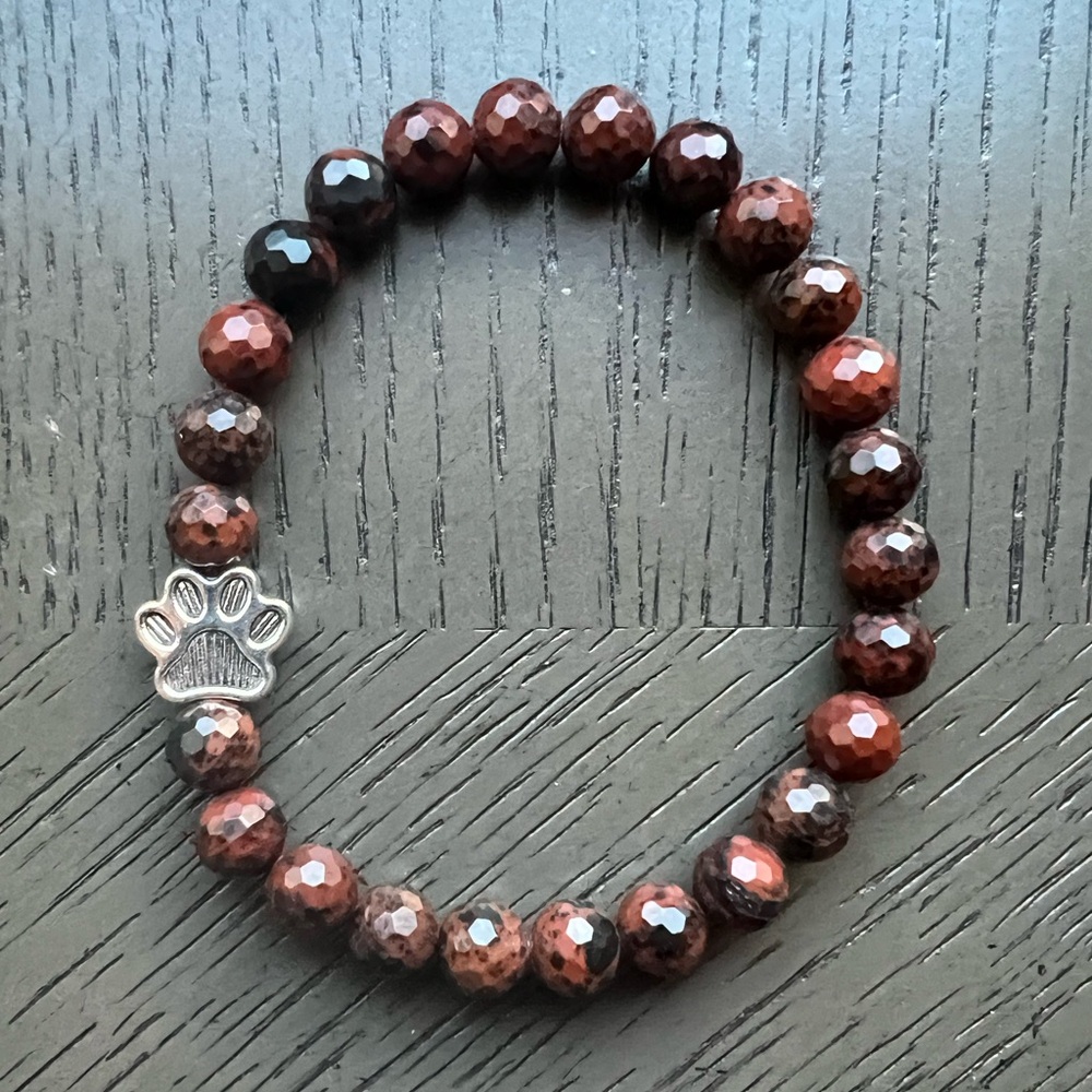 Faceted Mohagany obsidian bracelet 8mm SIZE 7.25’